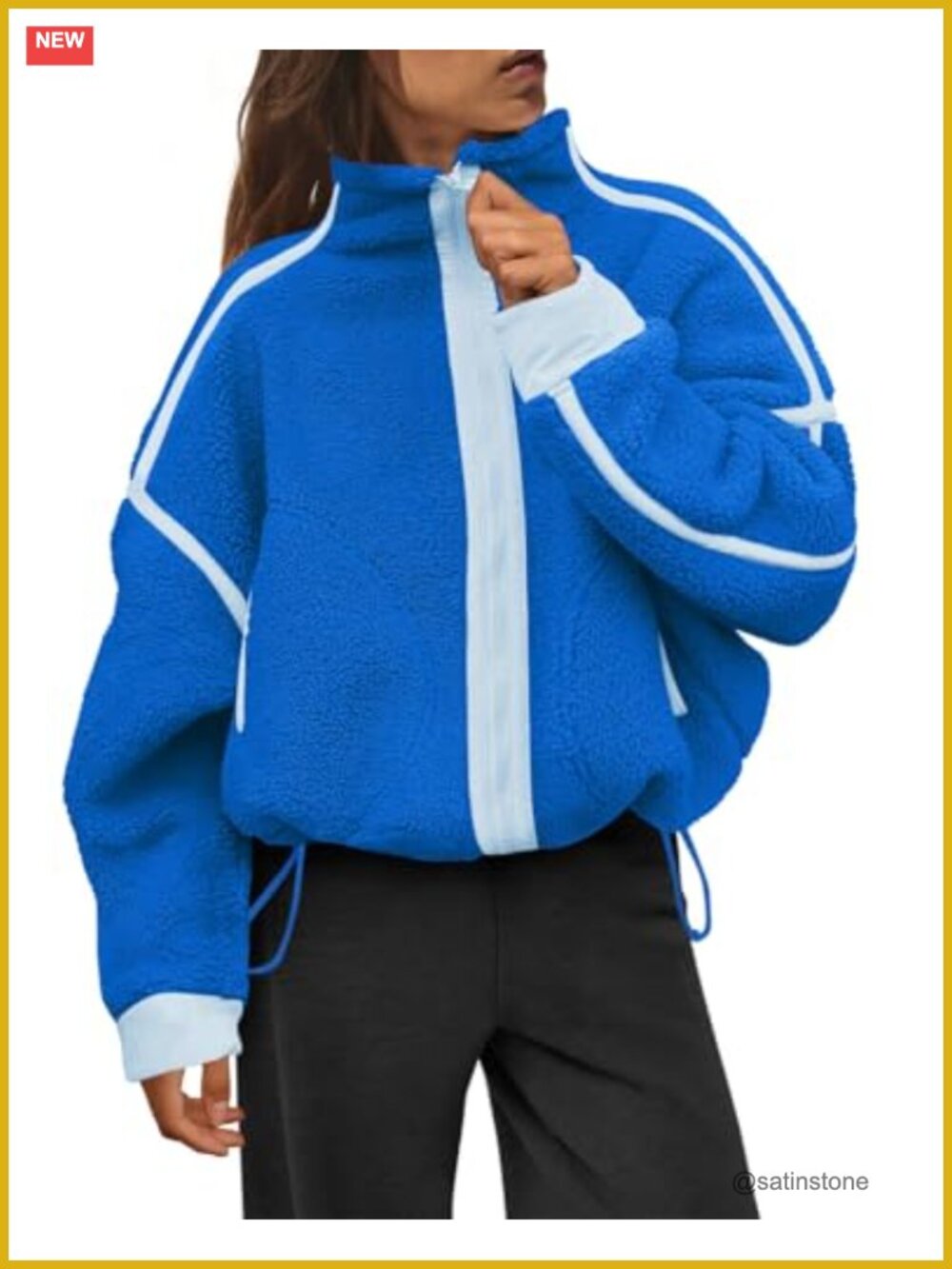 Women's Sherpa Fleece Zip Up Jacket Oversized Cozy Warm Pockets